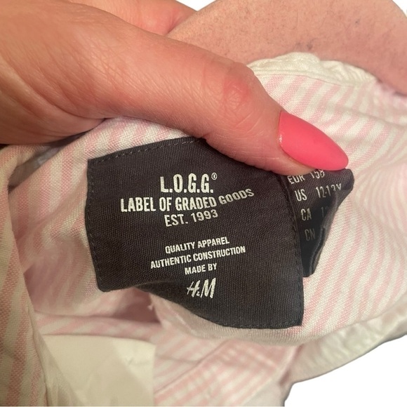 H&M Pink and White Striped Button Down Shirt Kids Size Large - Picture 6 of 6